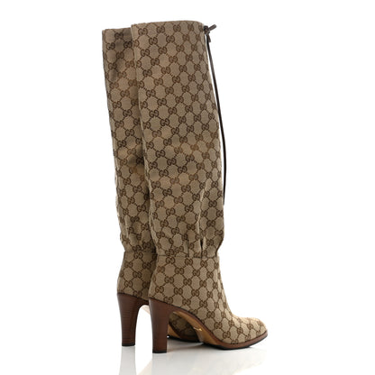 Gucci Monogram Malaga Kid Lisa Mid Heel Boots 37 Beige Ebony 4 of 8