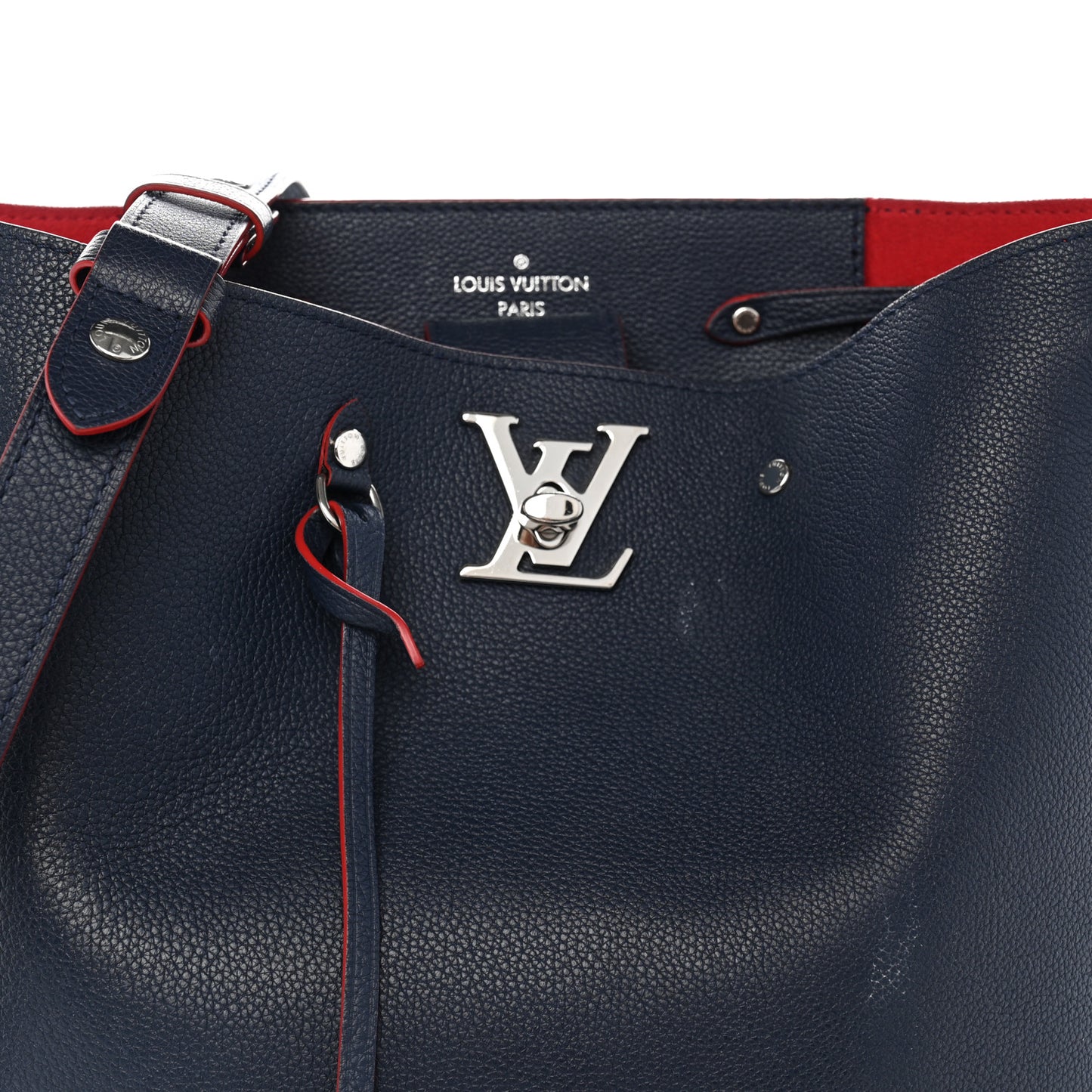Soft Calfskin Braided Lockme Bucket Marine Rouge