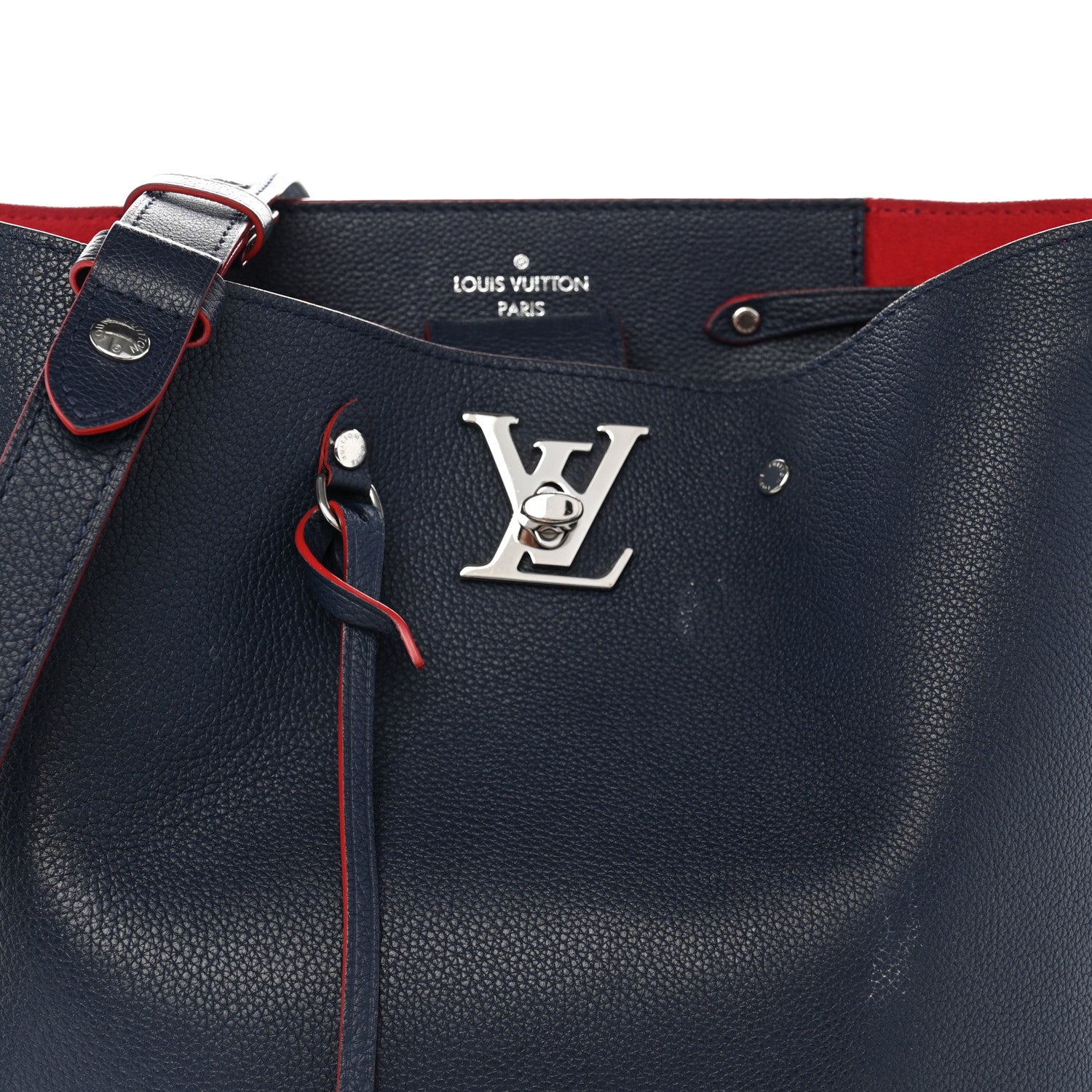 Louis Vuitton Soft Calfskin Braided Lockme Bucket Marine Rouge 7 of 12