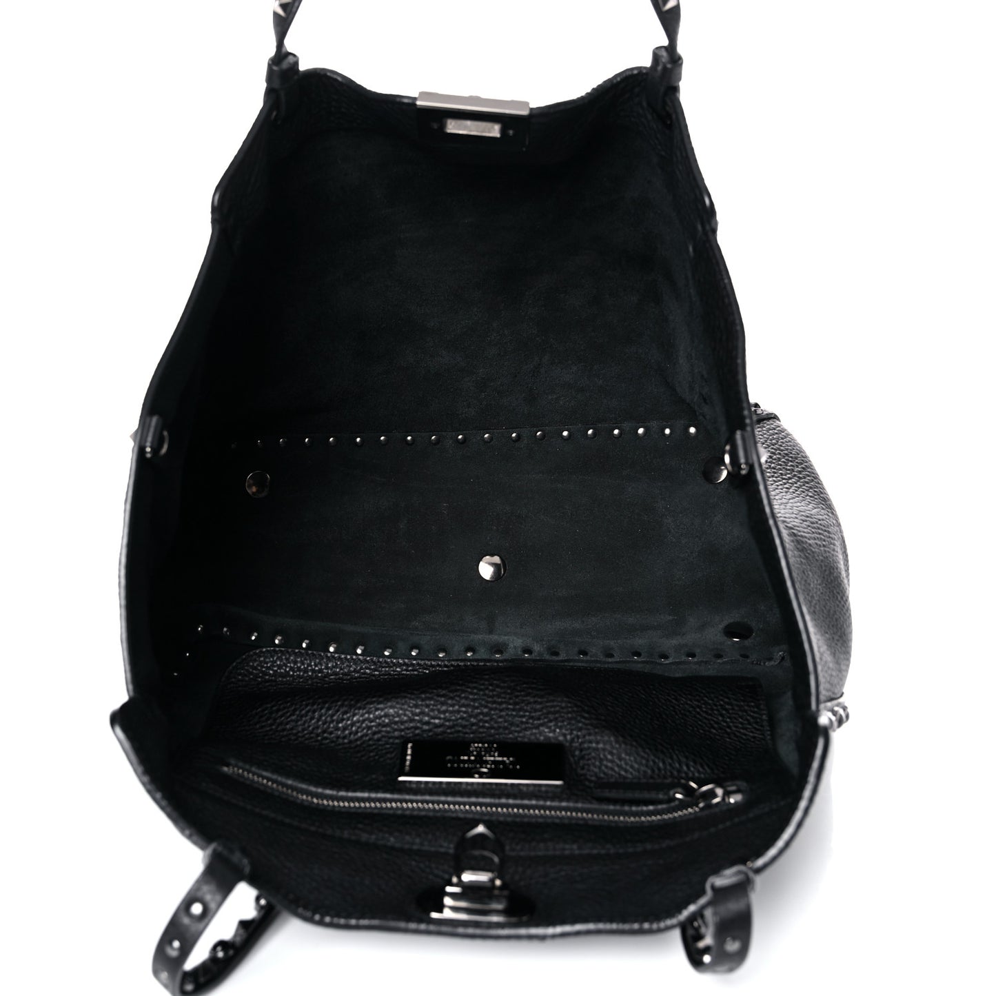 Grained Calfskin Onyx Medium Rockstud Rolling Tote Black