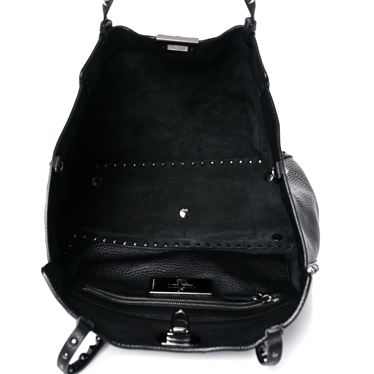 Valentino Garavani Grained Calfskin Onyx Medium Rockstud Rolling Tote Black 5 of 14