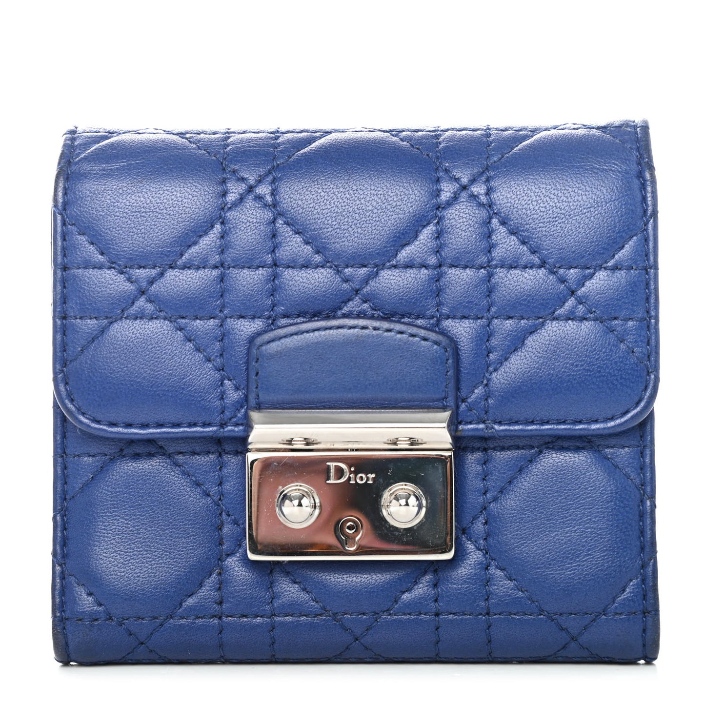 Lambskin Cannage Miss Dior Explorateur Compact Wallet Blue Blue