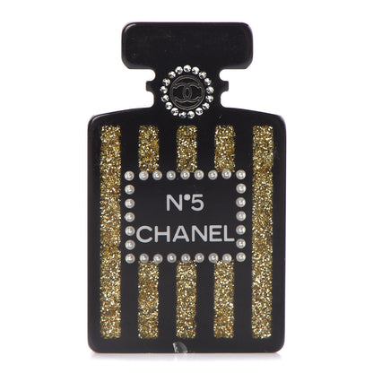Chanel Resin Strass Perfume Bottle CC Brooch Black Gold 1 of 6