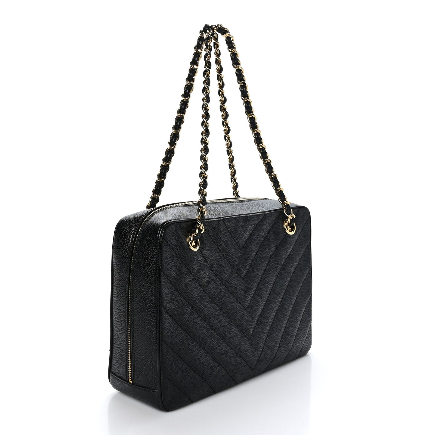 Caviar Chevron Quilted Camera Case Black