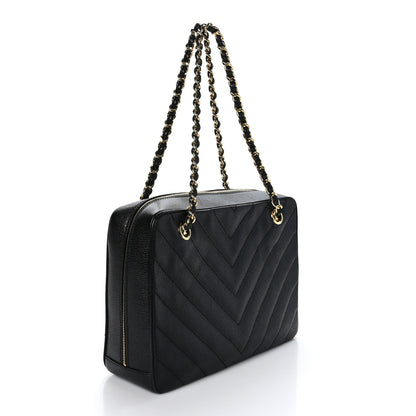 Chanel Caviar Chevron Quilted Camera Case Black 3 of 10