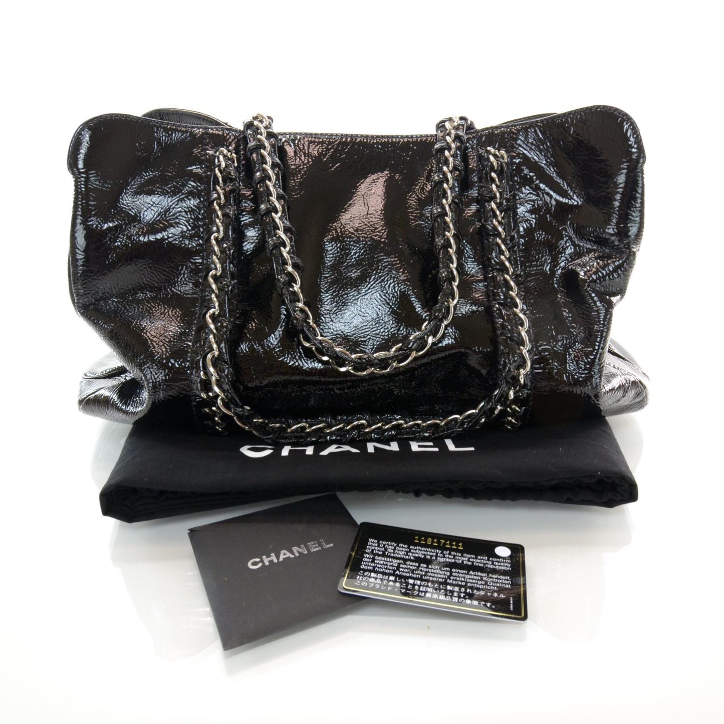 Patent Calfskin Large Luxe Ligne Tote Black