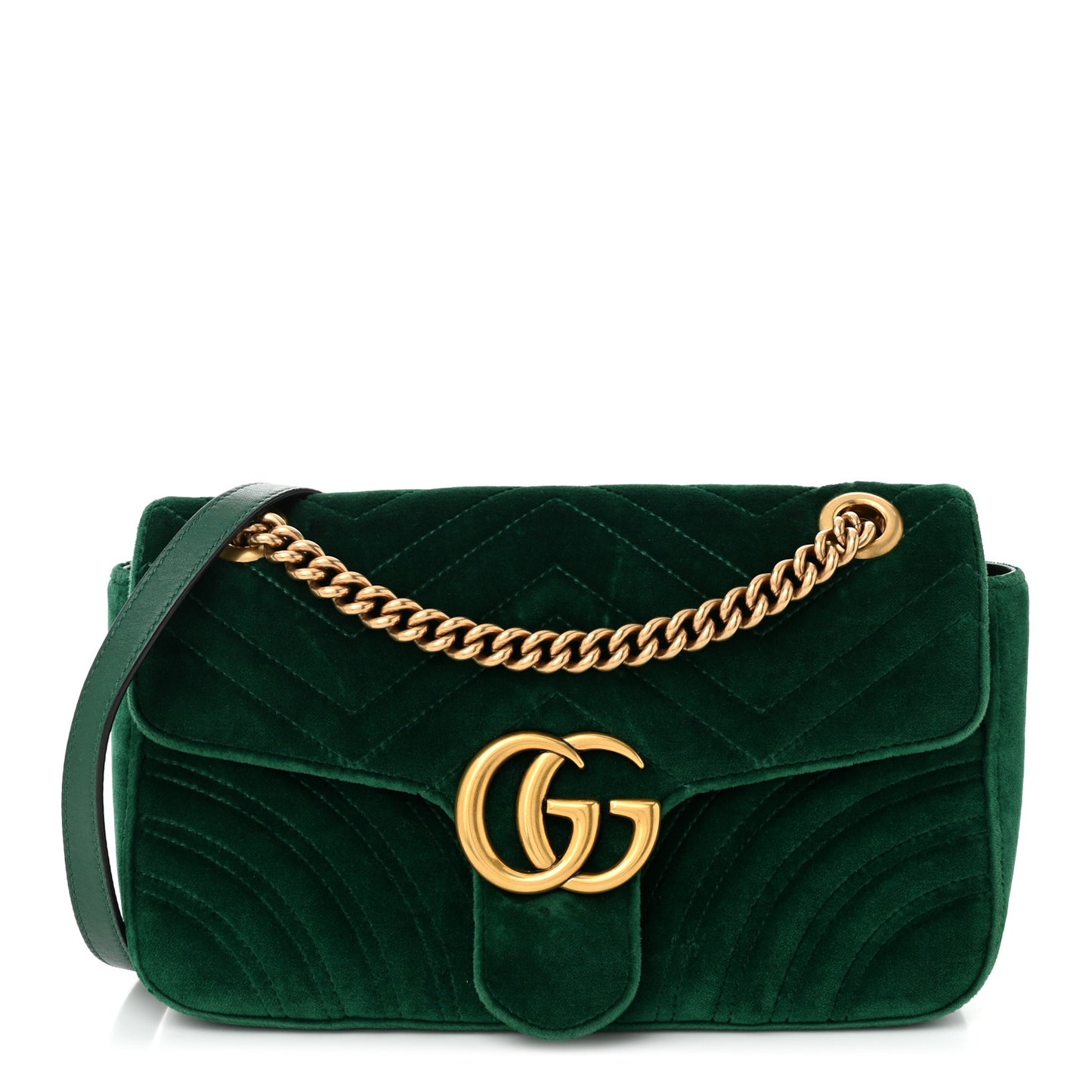 Velvet Matelasse Small GG Marmont Shoulder Bag Emerald