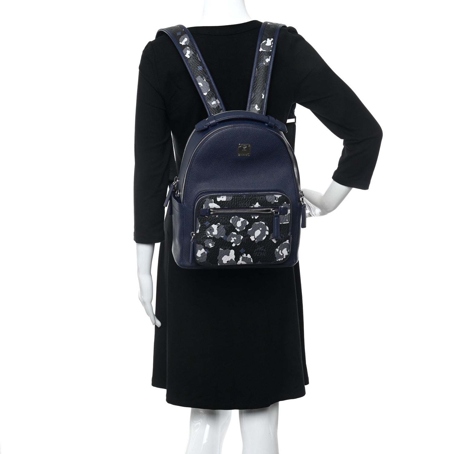 MCM Calfskin Visetos Floral Leopard Klassik Small Stark Backpack Blue Black 2 of 11