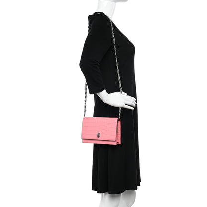 Alexander McQueen Calfskin Crocodile Embossed Skull Mini Crossbody Bag Pink 2 of 10
