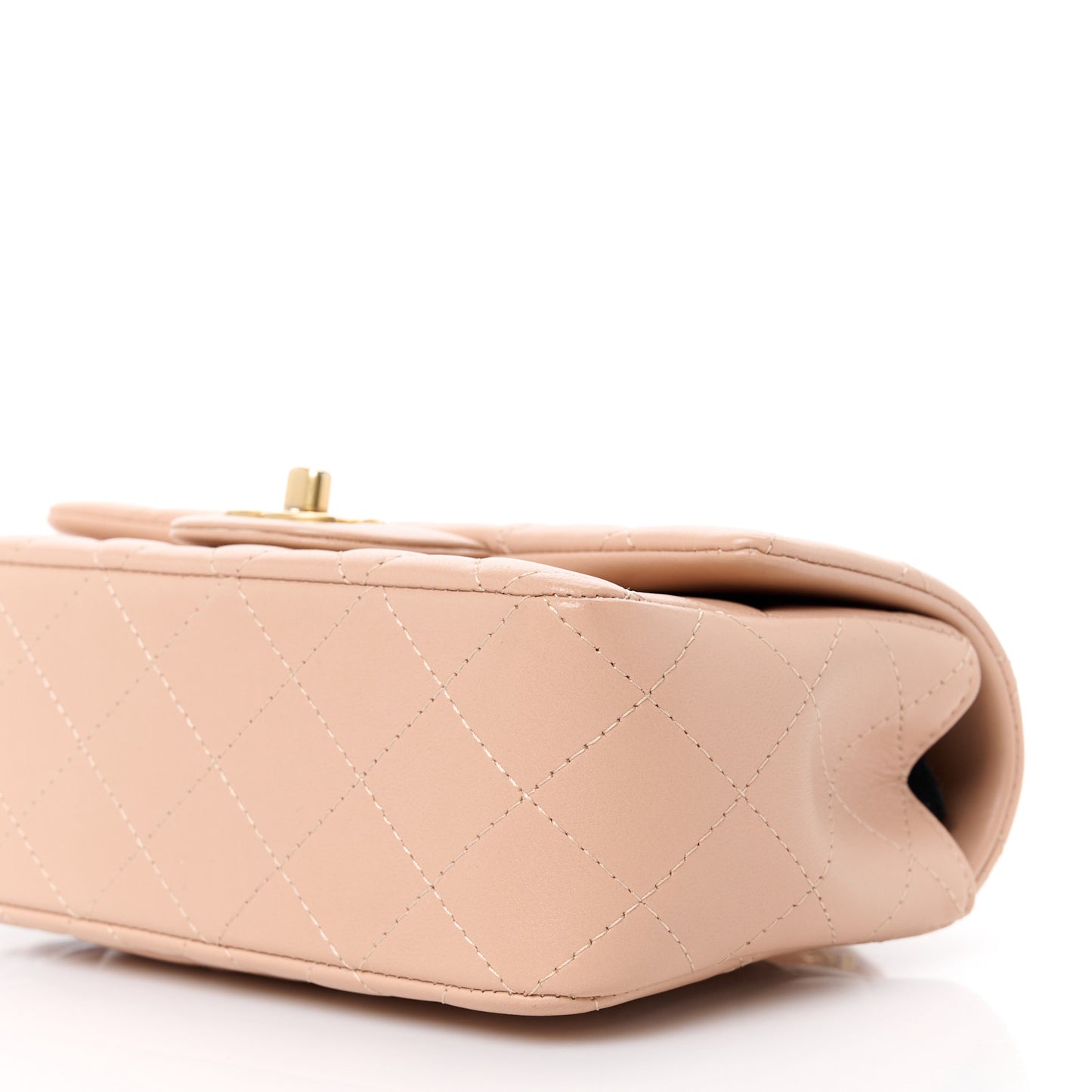 Lambskin Quilted Mini Top Handle Rectangular Flap Beige