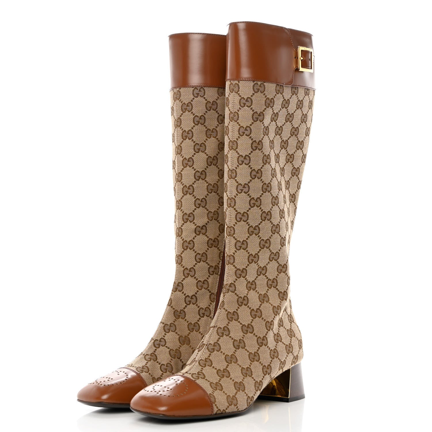 Gucci Monogram Cordovan Lux GG Knee High Boots 38 Beige Cuir 3 of 8