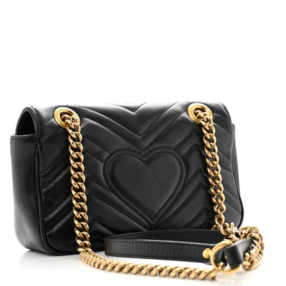 Gucci Calfskin Matelasse Mini GG Marmont Shoulder Bag Black 3 of 12