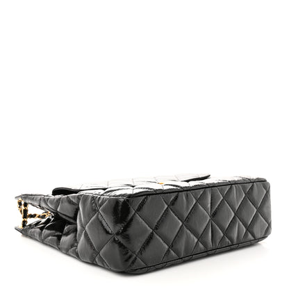 Chanel Shiny Crumpled Calfskin Quilted Large Wavy CC Hobo Black 4 of 10
