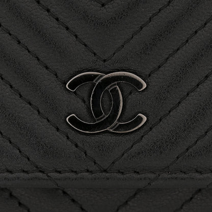 Chanel Lambskin Chevron Quilted Wallet On Chain WOC So Black 14 of 15