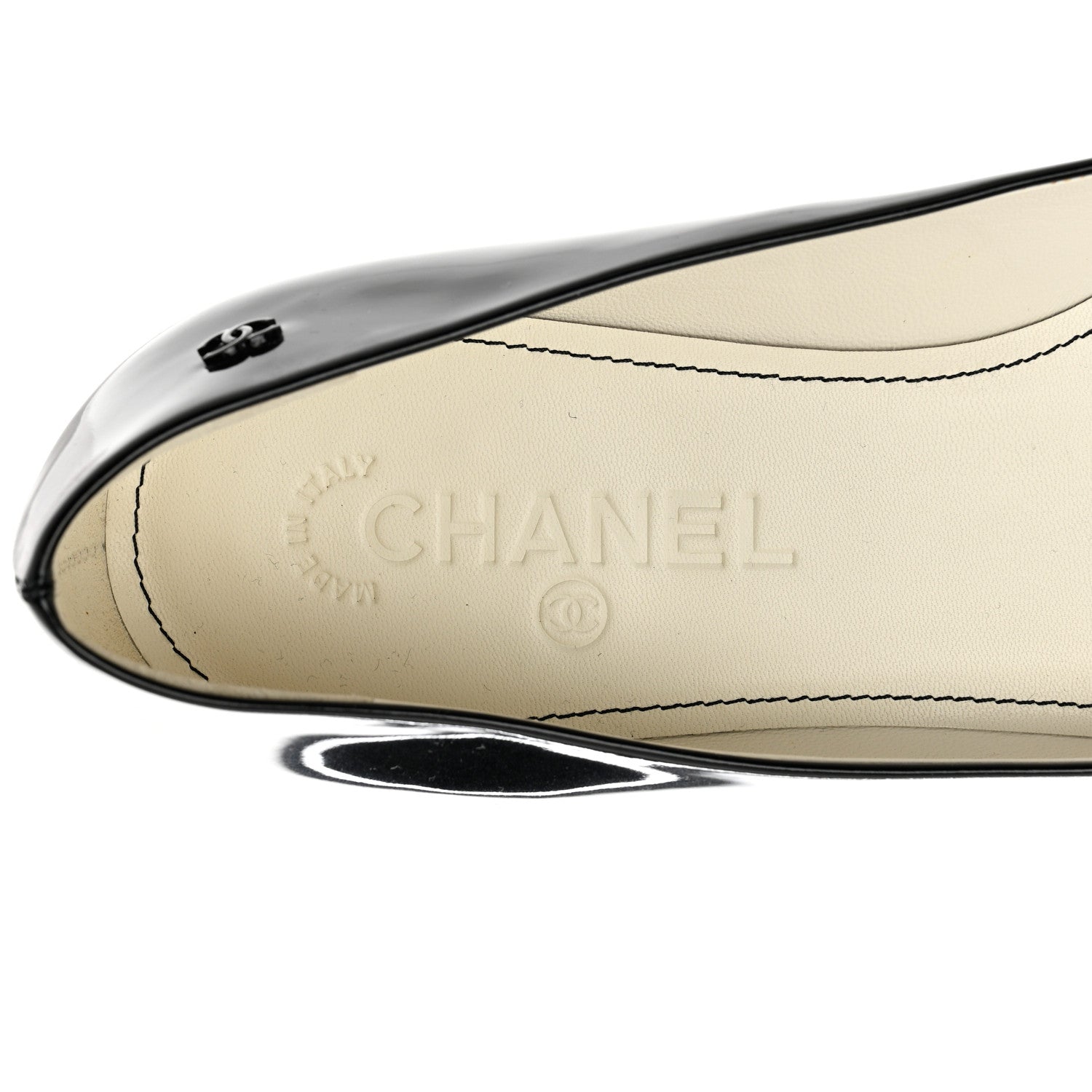 Chanel Patent Mirrored Peep Toe Flats 40 Black 6 of 8