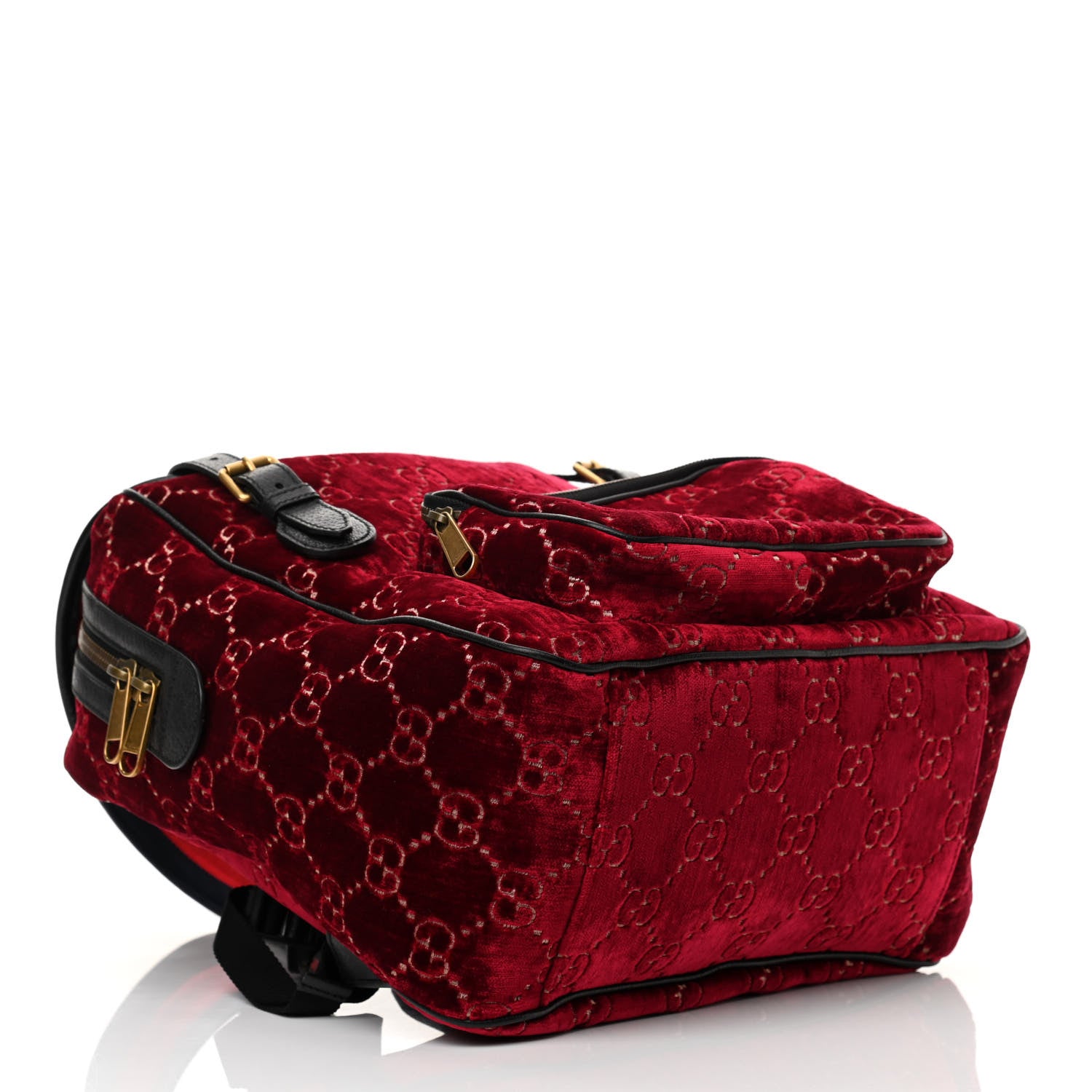 Gucci Velvet GG Monogram Textured Calfskin Web Small Double Buckle Backpack Red Cipria Black 4 of 10