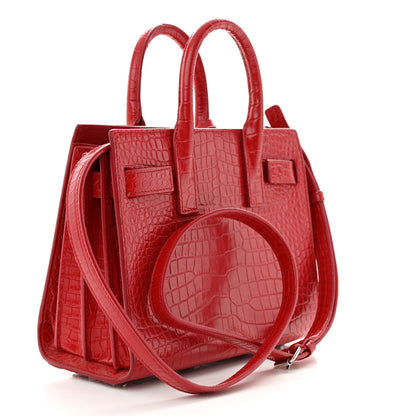 Saint Laurent Calfskin Crocodile Embossed Nano Sac De Jour Red 3 of 13