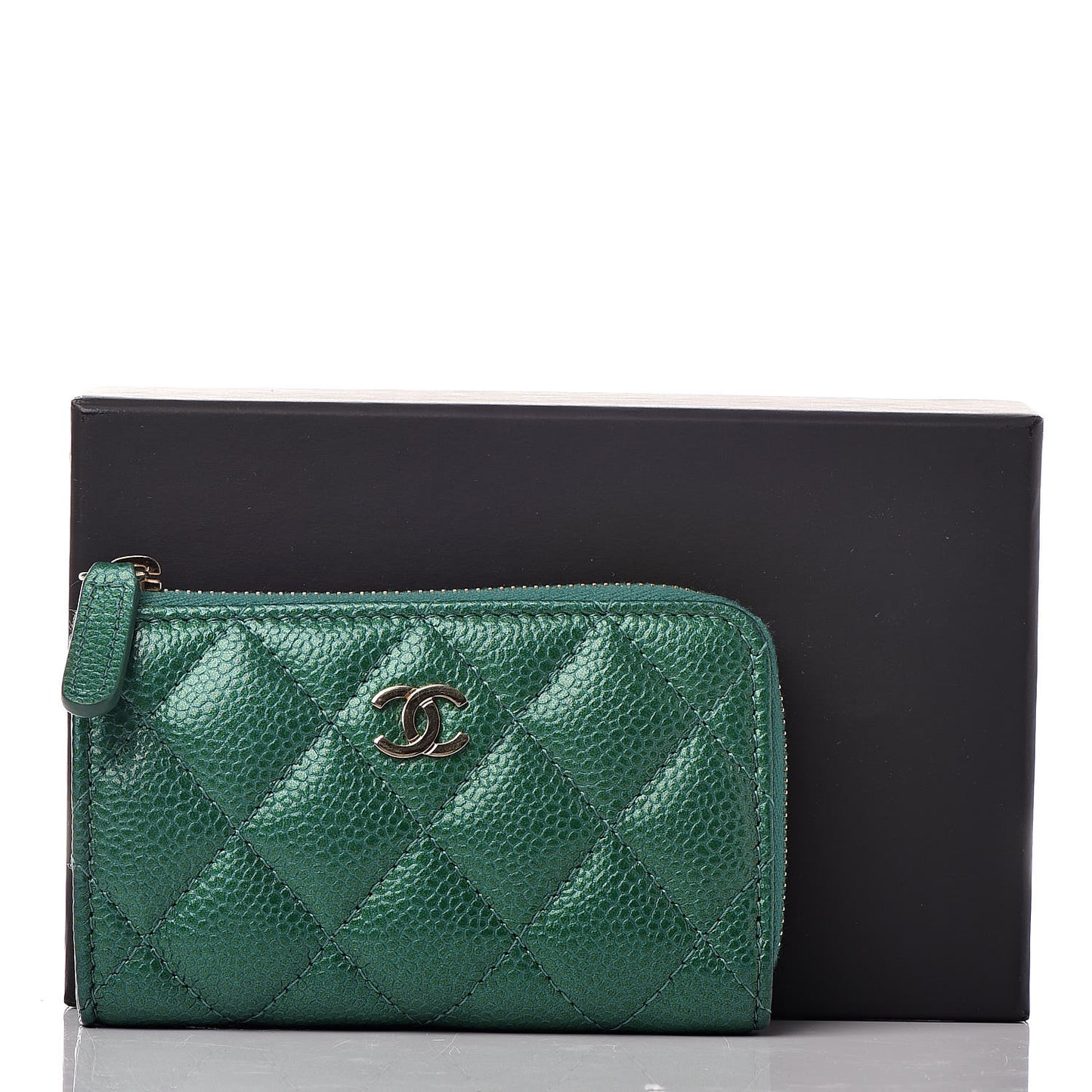 Metallic Caviar Quilted Key Holder Case Green