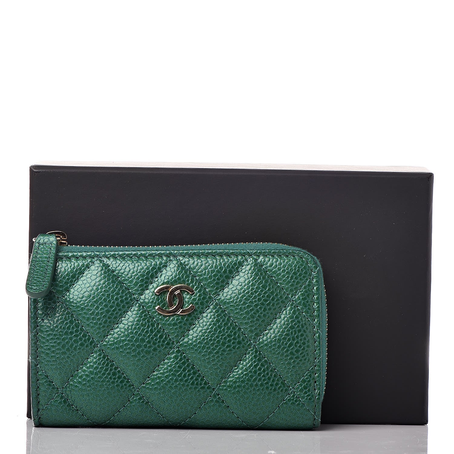 Chanel Metallic Caviar Quilted Key Holder Case Green 8 of 8