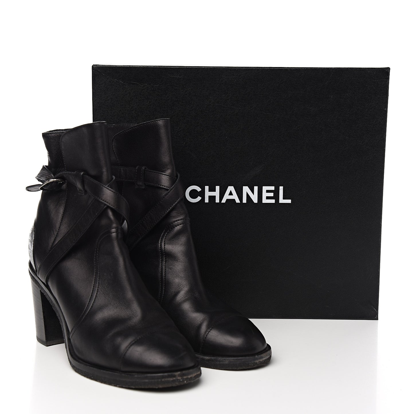 Lambskin CC Buckle Short Boots 39.5 Black