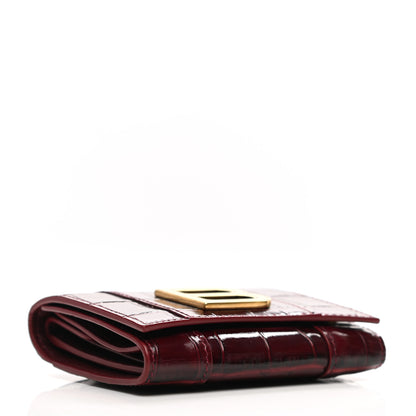 Balenciaga Shiny Calfskin Crocodile Embossed Hourglass Compact Wallet Dark Red 4 of 7