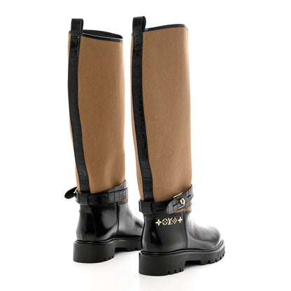 Louis Vuitton Canvas Calfskin Territory Flat High Ranger Boots 38 Khaki 4 of 9