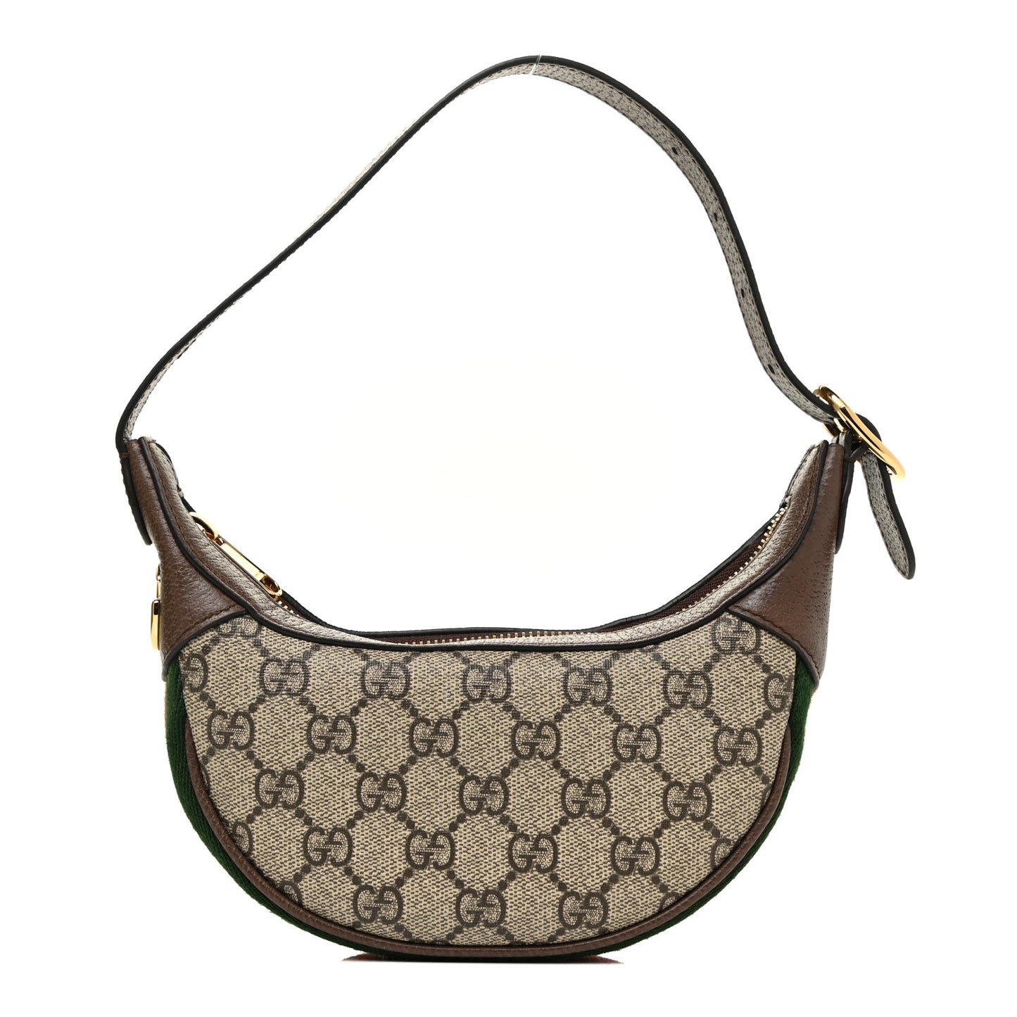 GG Supreme Monogram Textured Calfskin Web Mini Ophidia Half Moon Hobo Beige Ebony New Acero