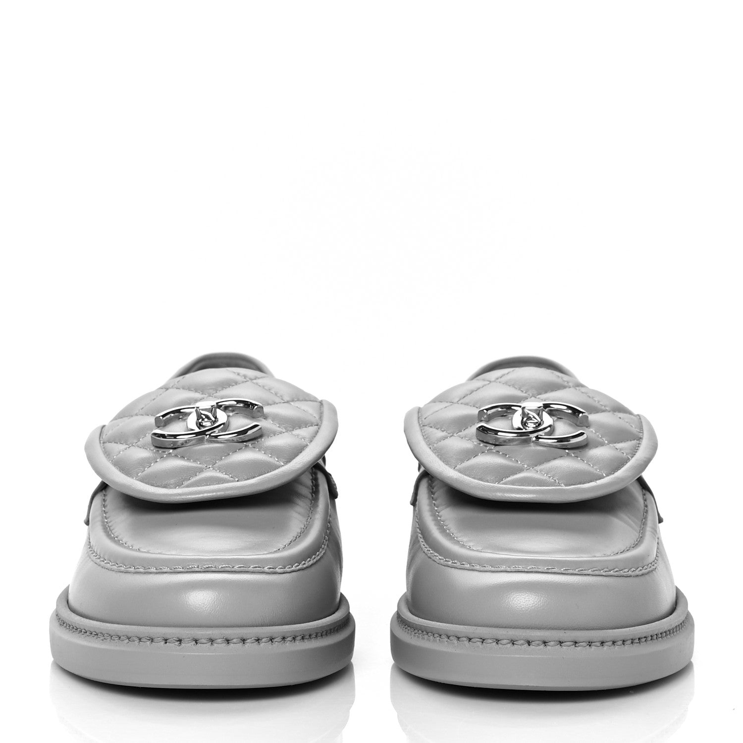 Chanel Lambskin Quilted CC Turnlock Loafers 39.5 Grey 2 of 8