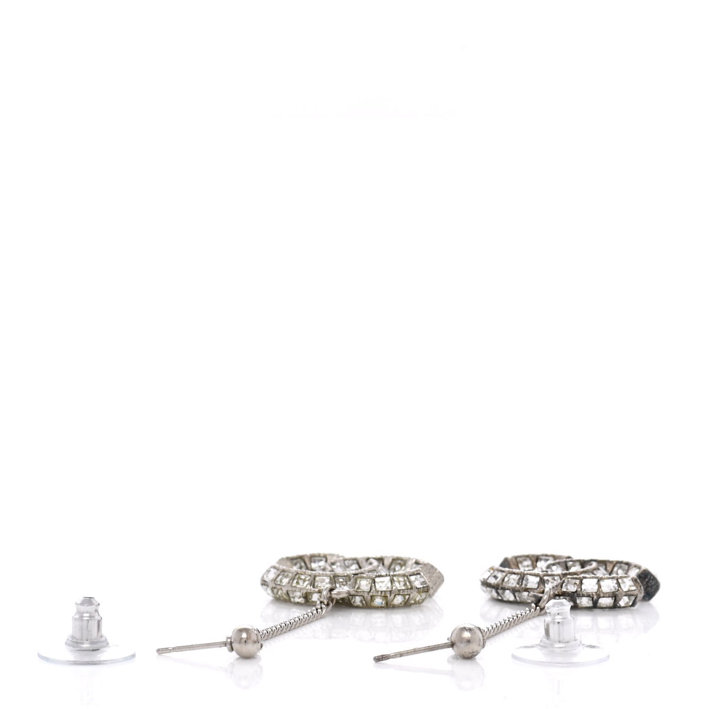 Baguette Crystal CC Drop Earrings Silver