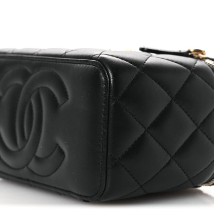 Chanel Lambskin Quilted Camellia Vanity Case Black 10 of 14