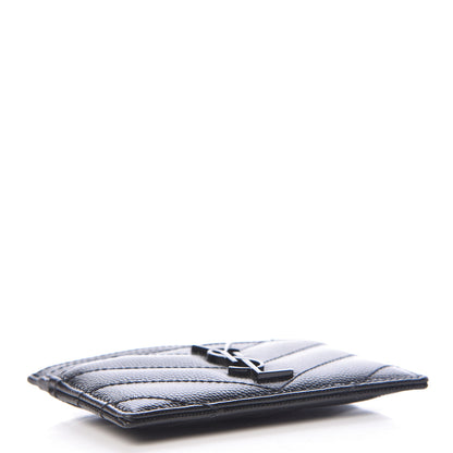 Saint Laurent Grain De Poudre Matelasse Chevron Monogram Credit Card Case Black 4 of 9