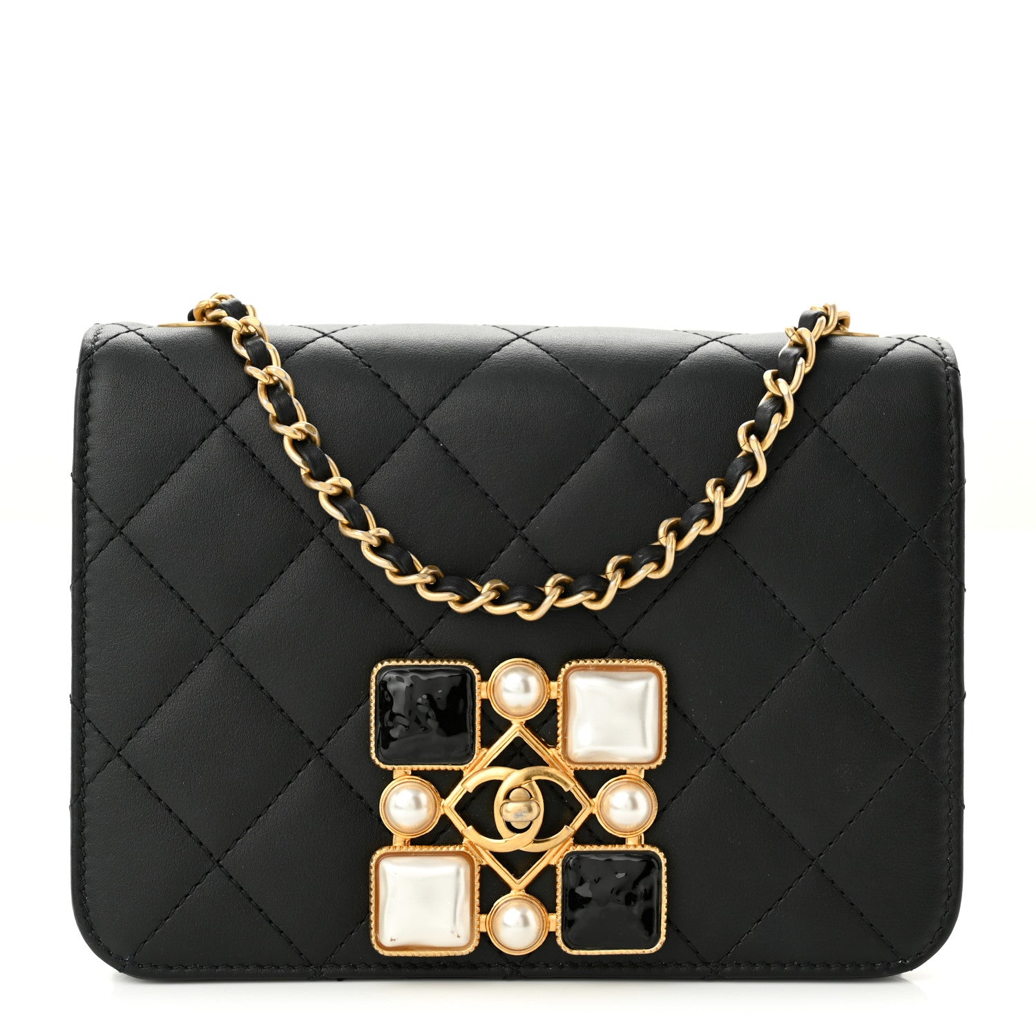 Chanel Calfskin Quilted Crystal Pearl Small Flap Bag Black 1 of 10