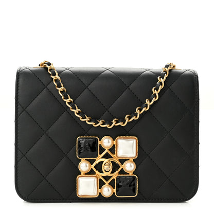 Chanel Calfskin Quilted Crystal Pearl Small Flap Bag Black 1 of 10