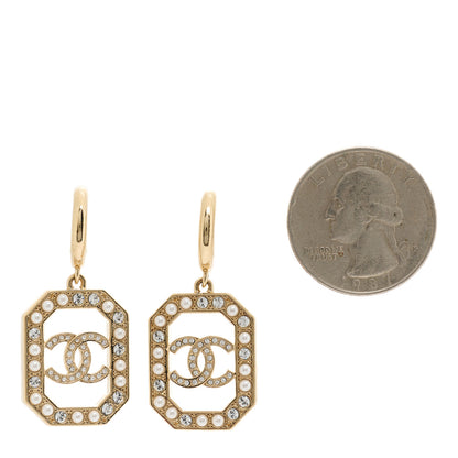 Chanel Crystal Pearl CC Geometric Drop Earrings Gold 2 of 5
