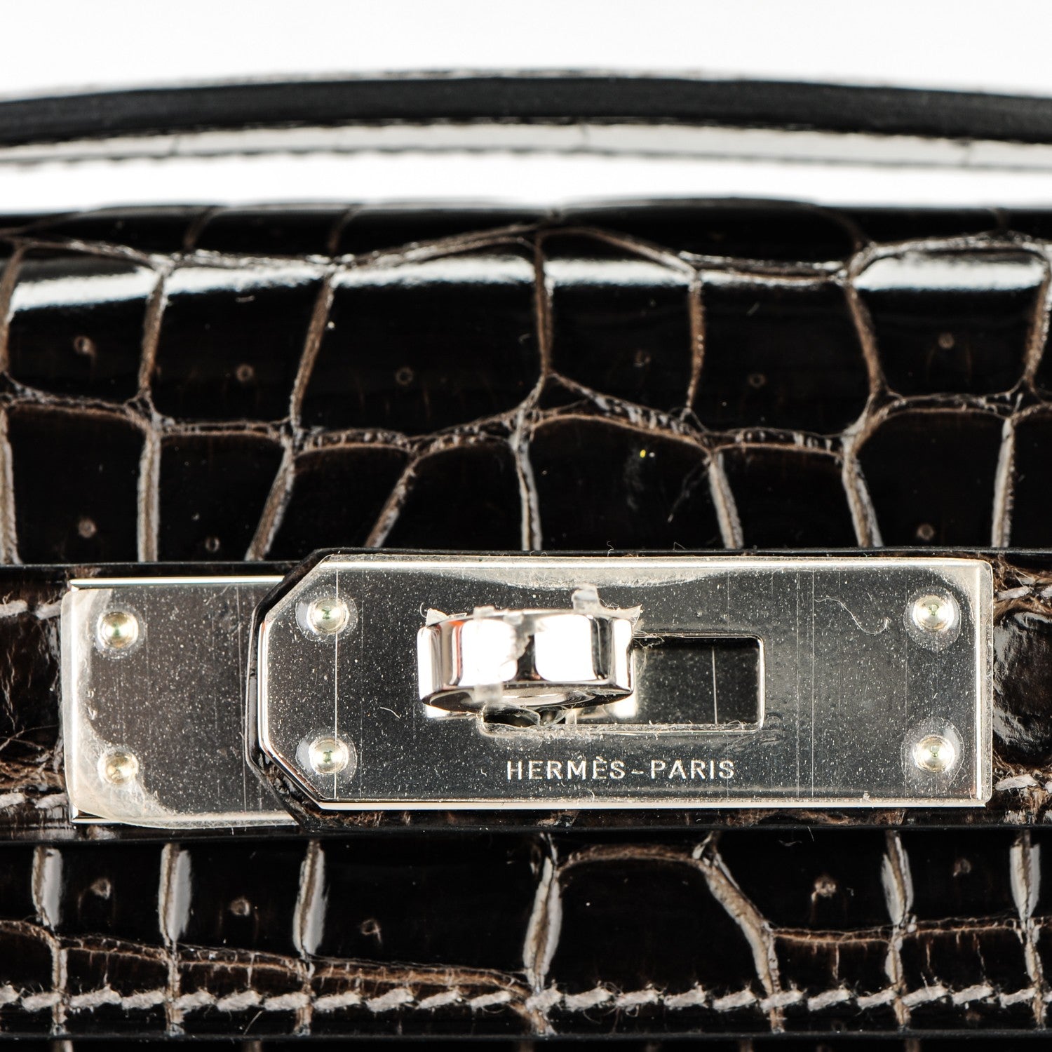 Hermes Shiny Porosus Crocodile Kelly Cut Pochette Graphite 4 of 16