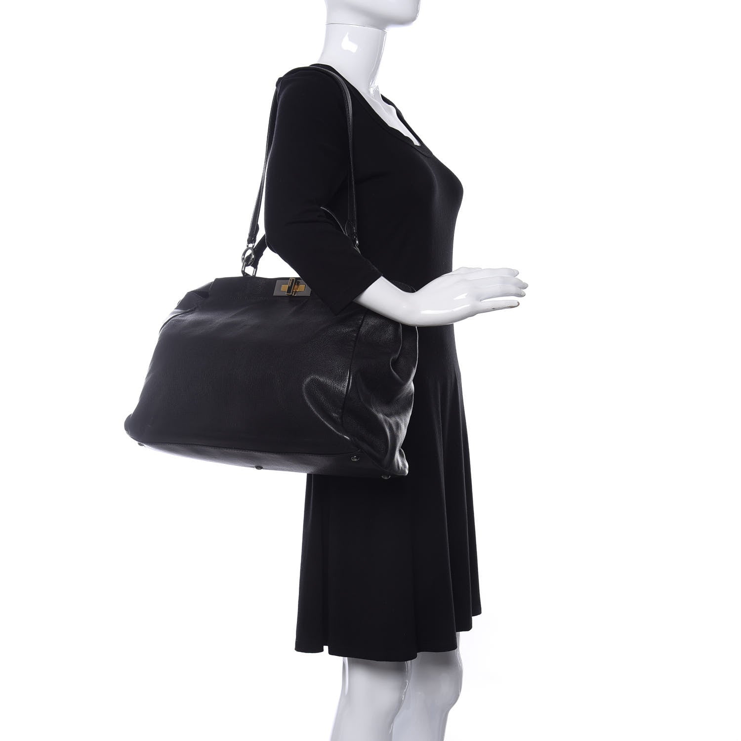 Fendi Goatskin Zucca Large Peekaboo Iconic Satchel Black Tobacco 2 of 10
