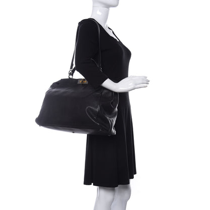 Fendi Goatskin Zucca Large Peekaboo Iconic Satchel Black Tobacco 2 of 10
