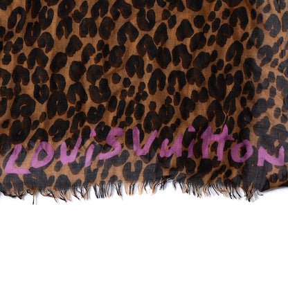 Louis Vuitton Cashmere Silk Leopard Stole Brown 4 of 6
