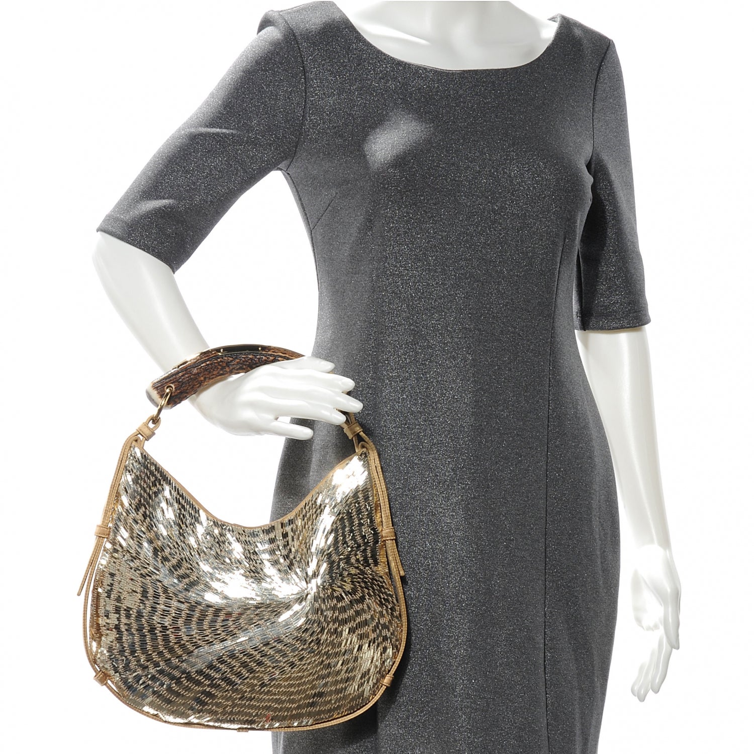 Saint Laurent Sequin Satin Mombasa Horn Bag Gold 2 of 7