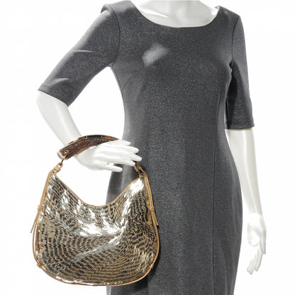 Saint Laurent Sequin Satin Mombasa Horn Bag Gold 2 of 7