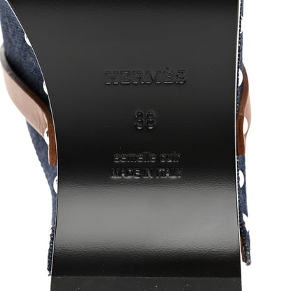 Hermes Denim Carlotta Mules 38 Bleu Brut Gold 7 of 9