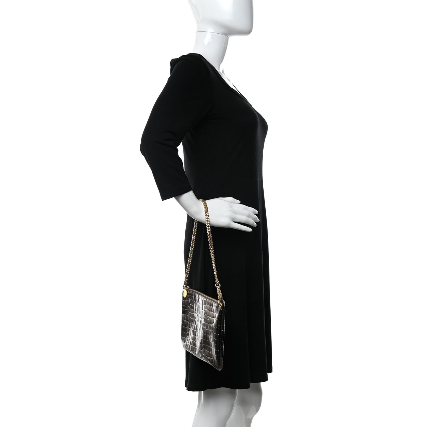 Embossed Crocodile Effect Chain Clutch Bronze
