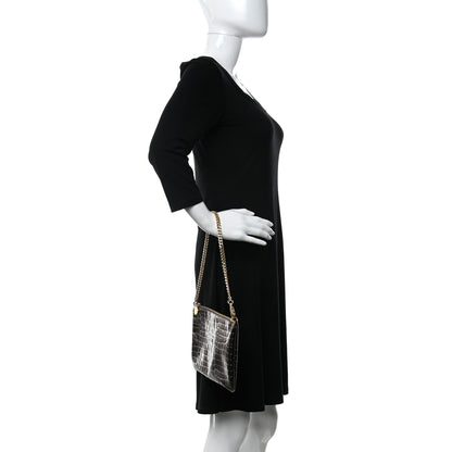 Stella McCartney Embossed Crocodile Effect Chain Clutch Bronze 2 of 11