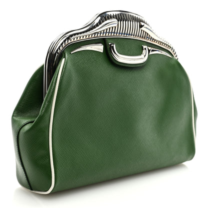 Prada Saffiano 50s Car Clutch Green 3 of 6