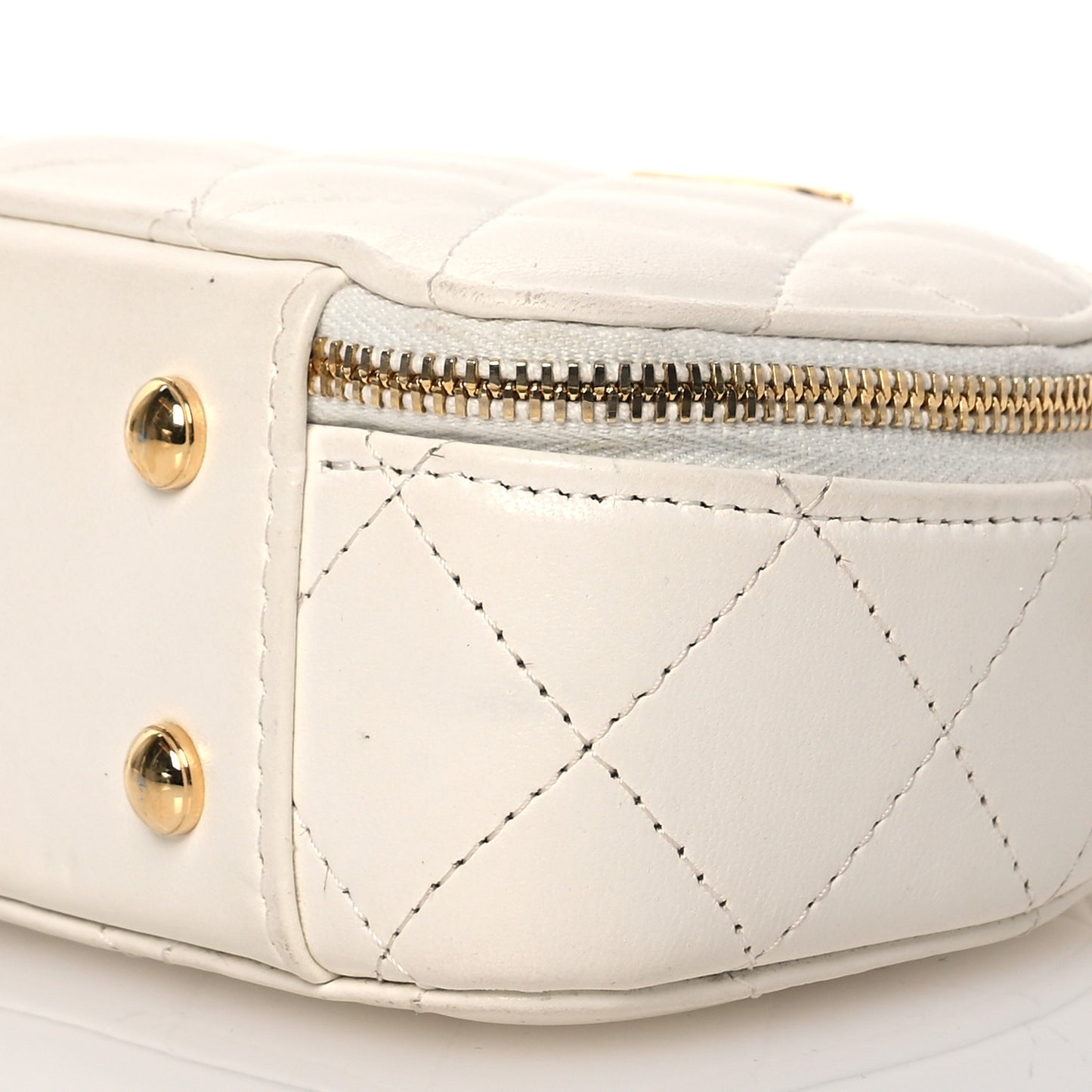Lambskin Quilted Mini Chic Riviera Top Handle Vanity Case White