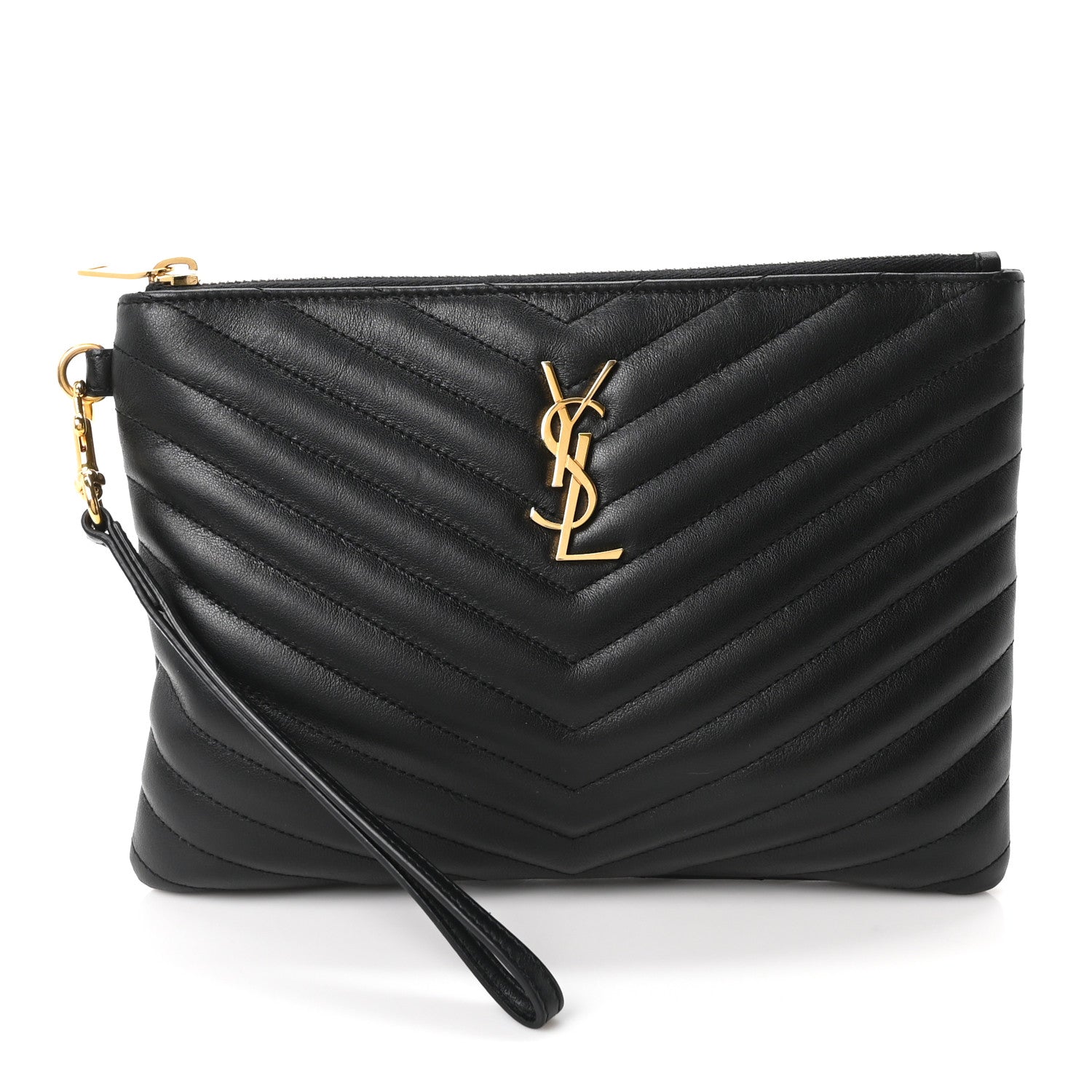 Saint Laurent Calfskin Matelasse Chevron Monogram A5 Wristlet Black 1 of 10