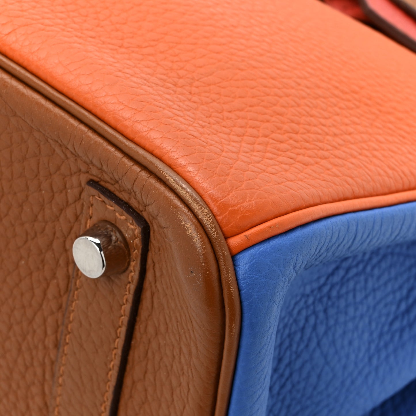 Taurillon Clemence Arlequin Birkin 30 Orange Sanguine Gold Bleu Lin Bleu Hydra Etain