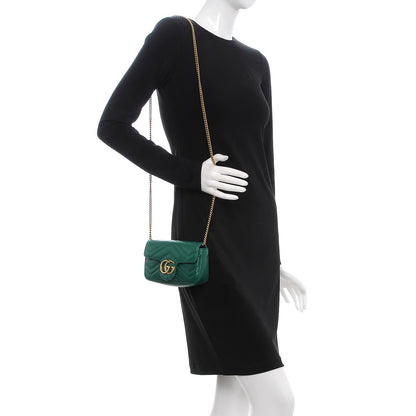 Gucci Calfskin Matelasse Super Mini GG Marmont Shoulder Bag Emerald Green 3 of 10