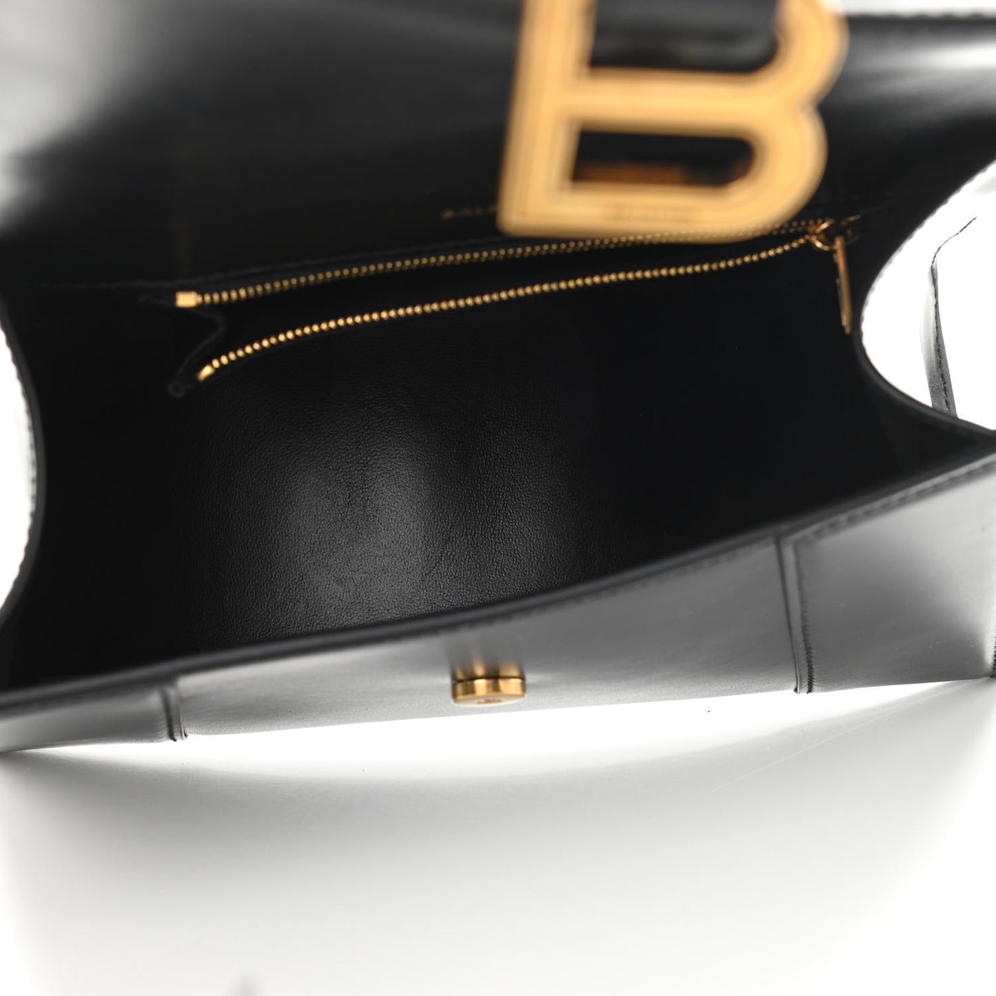 Shiny Box Calfskin Small Hourglass Top Handle Bag Black