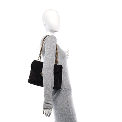 Saint Laurent Suede Calfskin Y Quilted Monogram Medium Loulou Chain Satchel Deep Marine 2 of 12